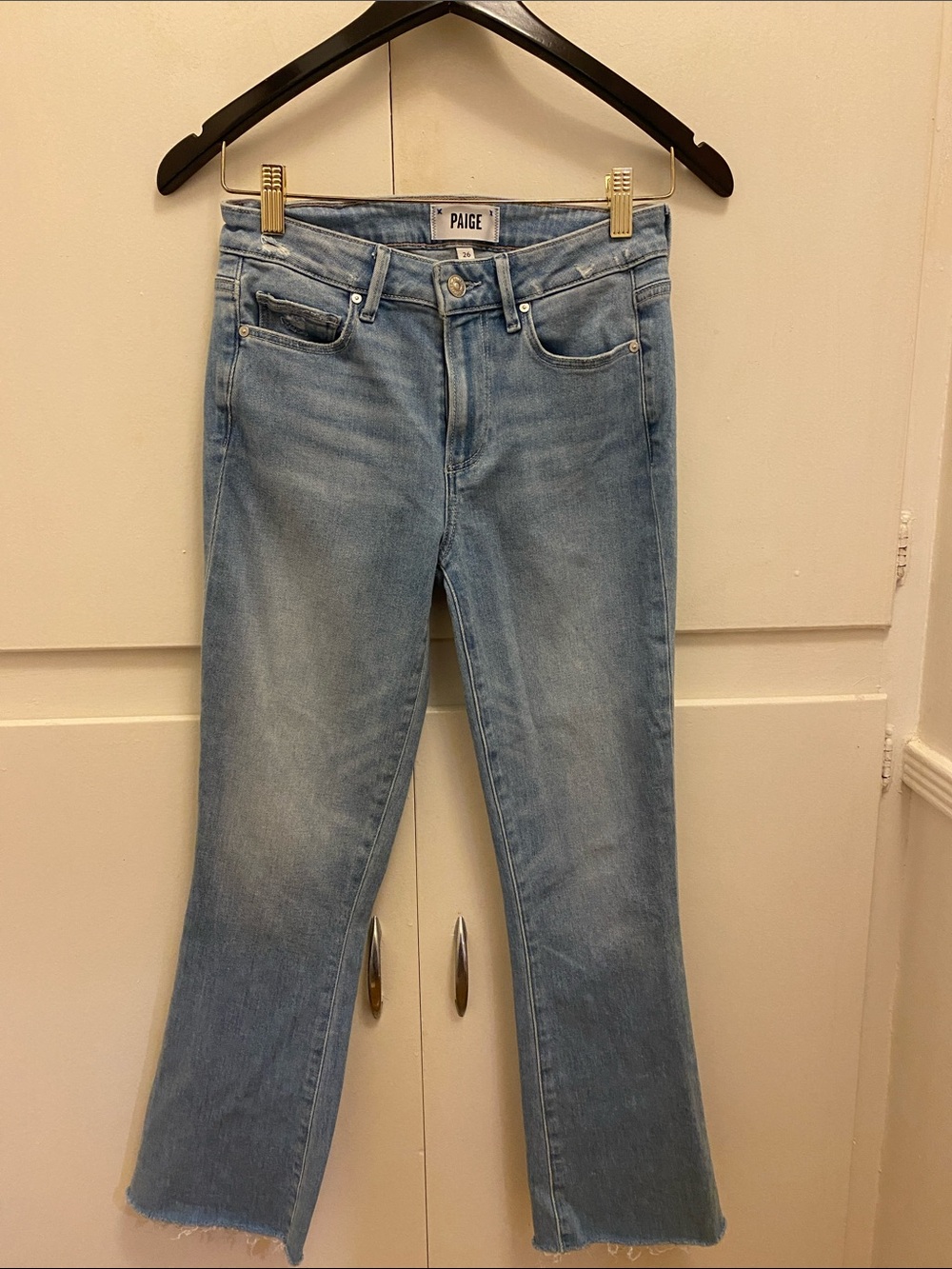 PAIGE Light Blue Flared Crop Jeans